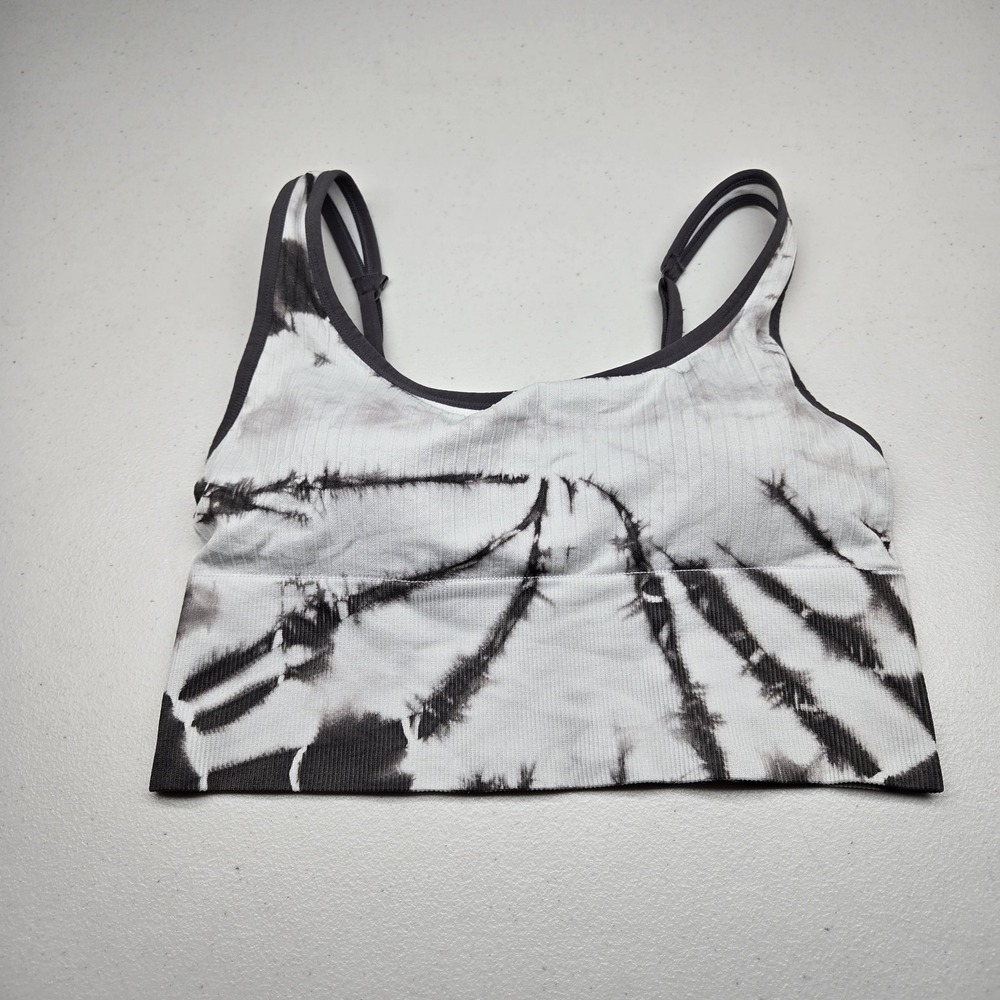 PINK Women Sports Bra Large Gray Tie Dye Wireless Knit Pullover READ